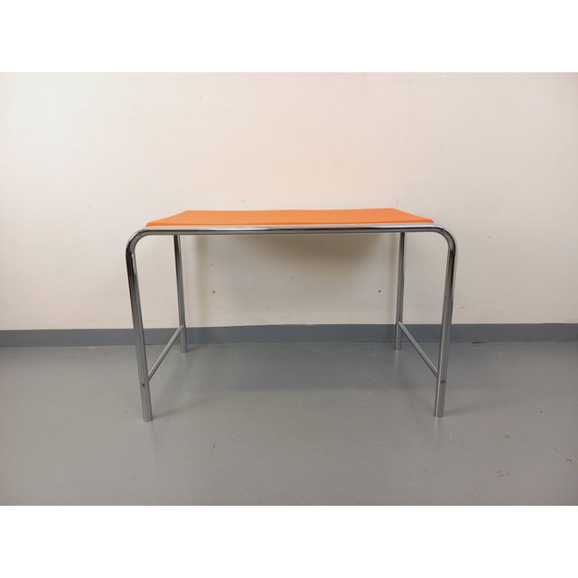 Vintage Desk in Orange Imitation Leather and Chrome, 1970s For Sale - Image 3 of 14