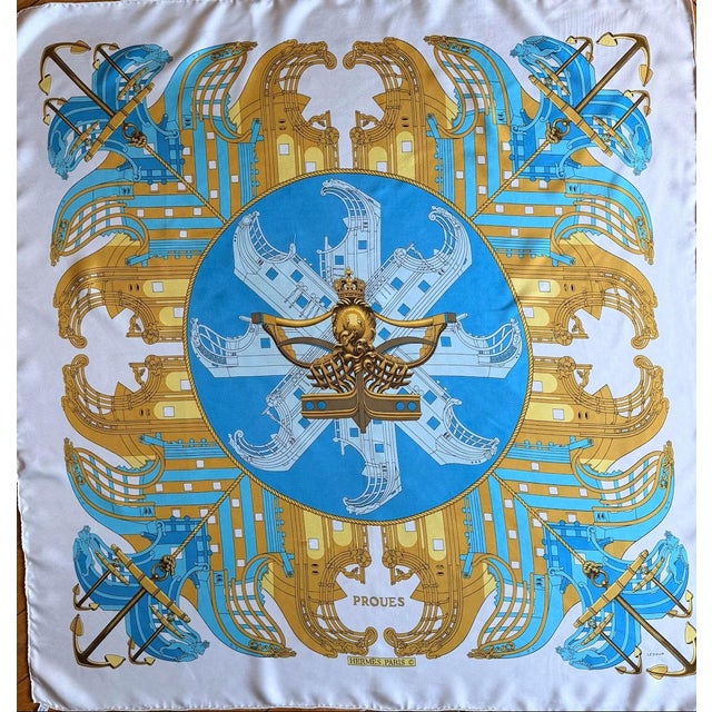 Late 20th Century HERMÈS PROUES 1973 Silk Scarf designed by Ledoux Philippe For Sale - Image 5 of 12