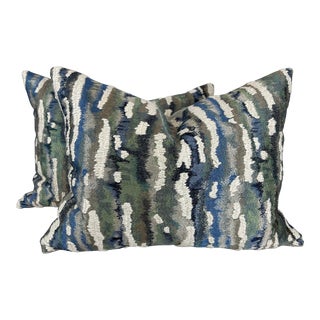 Donghia "Bark" in Blue 16"x20" Pillows-A Pair For Sale