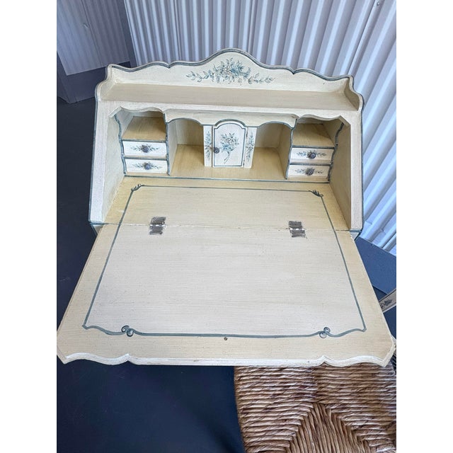 Vintage La Barge Hand Painted Blue and White French Secretary Desk and Chair For Sale In New York - Image 6 of 11