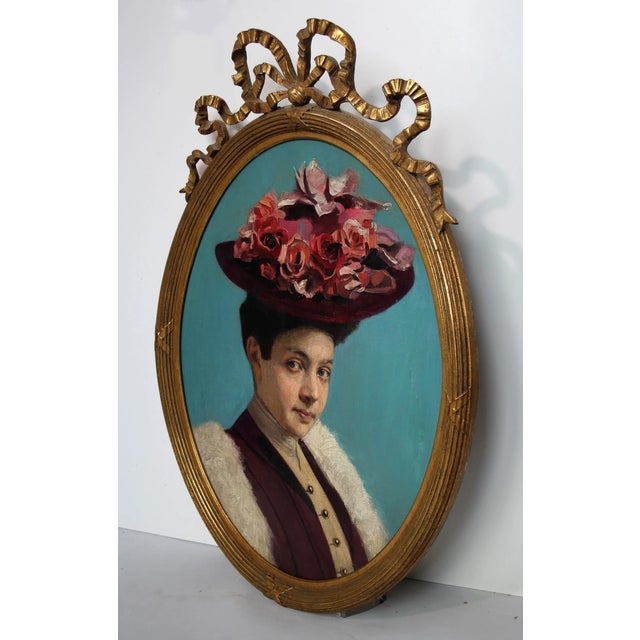 Portrait of Lady with Hat, 1800s, Oil Painting, Framed For Sale - Image 13 of 18