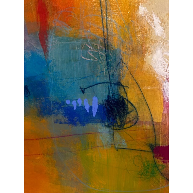 Abstract ‘Sailing Away’ by Ursula J Brenner 54” Square Vibrant Abstract For Sale - Image 3 of 11