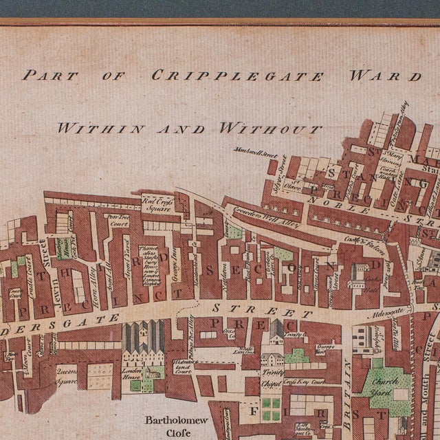 Antique London Street Map, Aldersgate, English, Framed, the Barbican, Georgian For Sale - Image 6 of 11