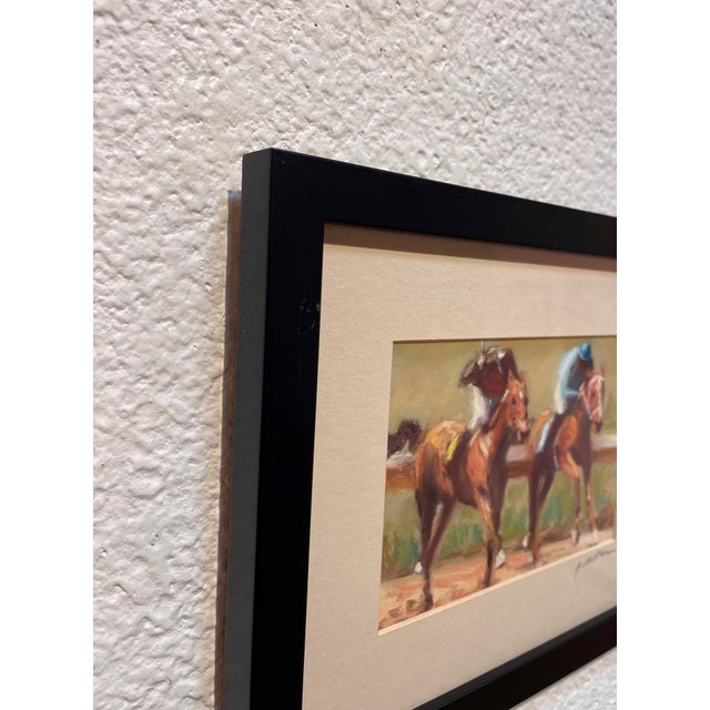Figurative Photo Finish by Ginger Lecher | Pastel of two racehorses competing on a track For Sale - Image 3 of 5