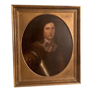 Antique English Oil Painting Portrait of Gent in Armor Circa 1820 For Sale