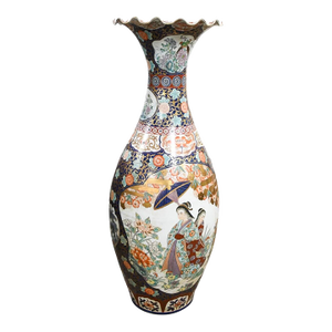 Antique Meiji Imari Ruffled Trumpet Palace Vase