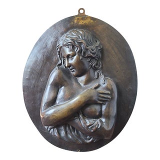 Antique Oval Bronze Bas-Relief Wall Plaque Portrait of a Nude Maiden For Sale