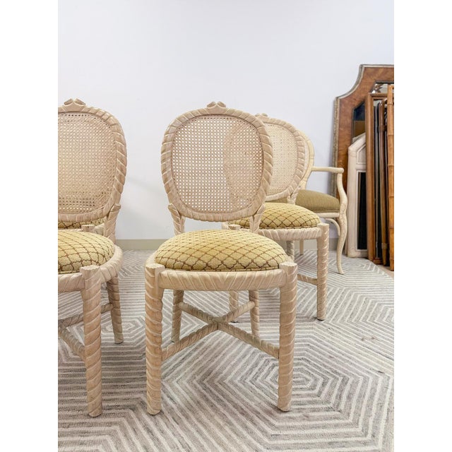 Set of 6 Vintage Cane Dining Chairs Coastal Chic W/ Captains Chairs Hollywood For Sale - Image 13 of 16