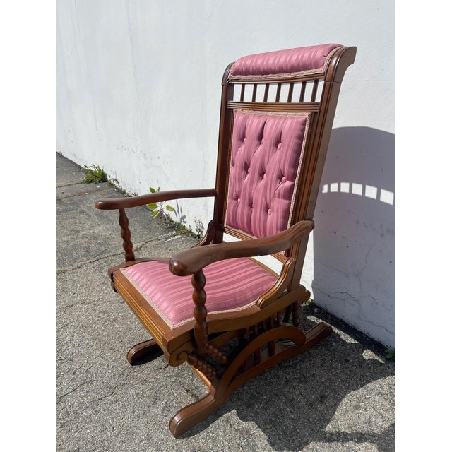 Early 20th Century Antique Traditional Spindle Wood Rocking Chair For Sale - Image 4 of 10