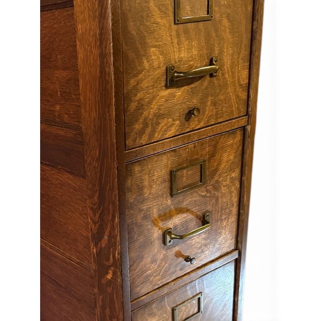 Antique Macey 4 Drawer Tiger Oak Filing Cabinet Beautiful Piece: Oak Original finish Original brass hardware Macey stamp...