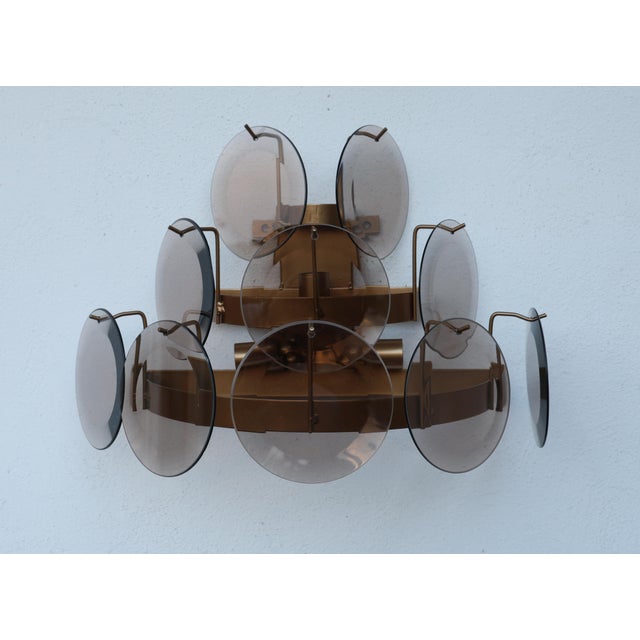 1970 Vistosi Murano Wall Light Smoked Disc - Set of 2 For Sale - Image 4 of 11