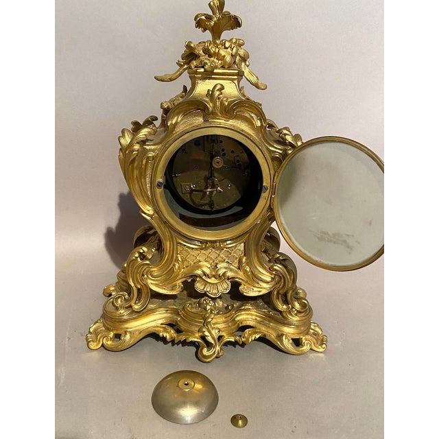 19thC Japy Frères Louis XV Gold Ormolu Bronze Mantel Clock 1pc For Sale - Image 14 of 18