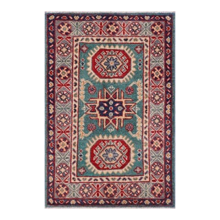 Tribal Kazak Bohemian Green/Gray Wool Rug - 2'0''x3'0' For Sale