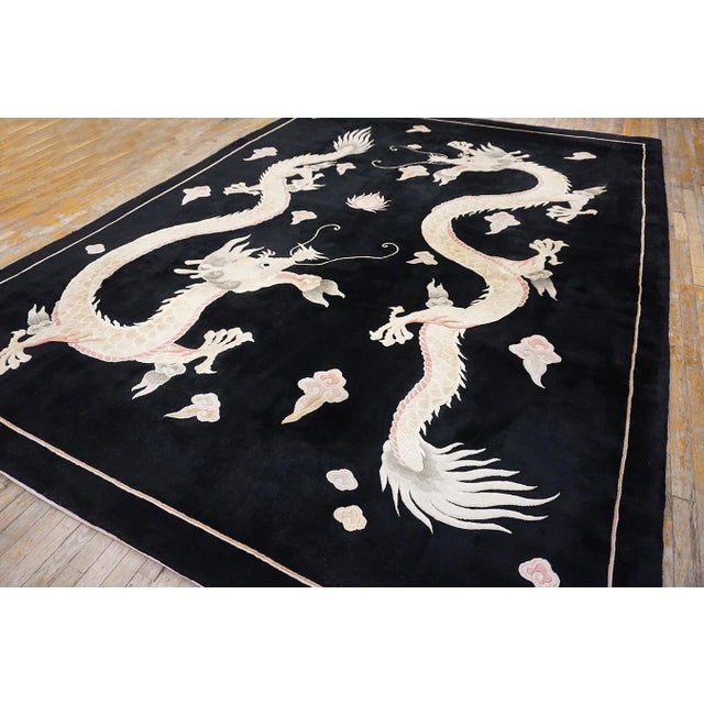 1980s Black Dragon Vintage Chinese Peking Rug 9'x 12' Handknotted Wool Carpet For Sale - Image 4 of 18