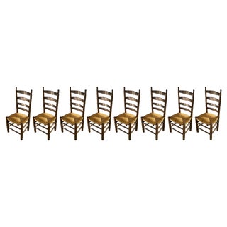 Wood & Straw Chairs by Charles Dudouyt, France, 1950s, Set of 8 For Sale