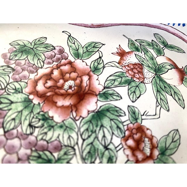 1950s C1950 Chinese Enameled Butterfly-Shape Pin Tray, Peonies, Polychrome Enamel 6" For Sale - Image 5 of 15
