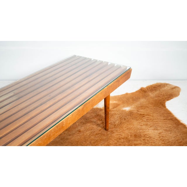 1970s 1970s Mid-Century Modern Slat Wood & Glass Coffee Table For Sale - Image 5 of 12