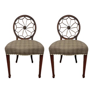Pair of 19th Century Hepplewhite Style Spiderweb Back Chairs For Sale