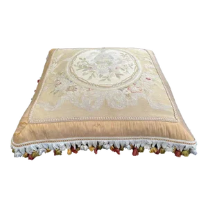 2000s Fine Hand-Woven Silk French Aubusson Style Pillow