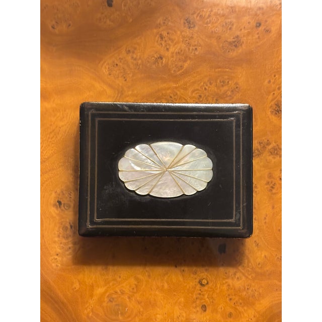 Antique mother of pearl inlaid lacquered presentation / keepsake box that was used in the presentation of a miniature,...