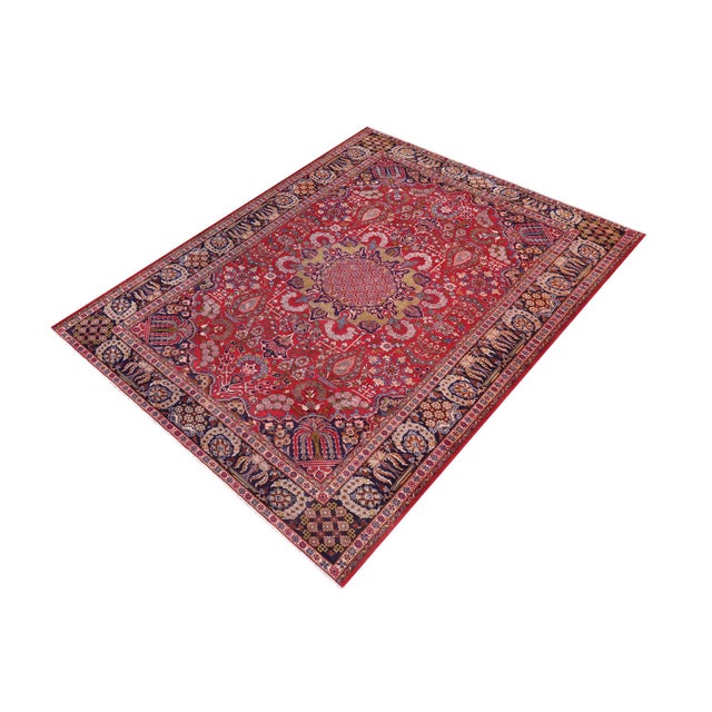 Shabby Chic Persian Vintage Tabriz Red/Blue Wool Rug - 9'1'' X 12'4'' For Sale - Image 3 of 10