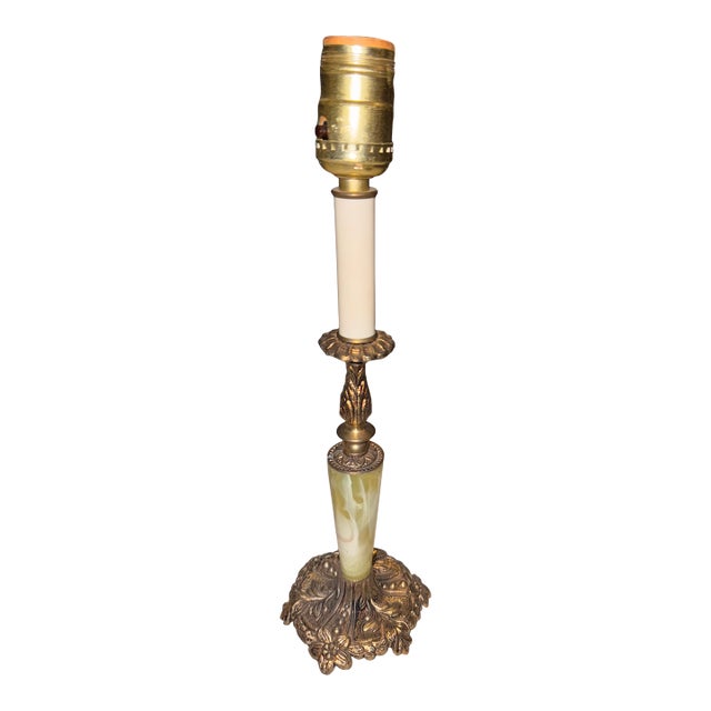 1970s Brass Table Lamp With Marble Accents For Sale