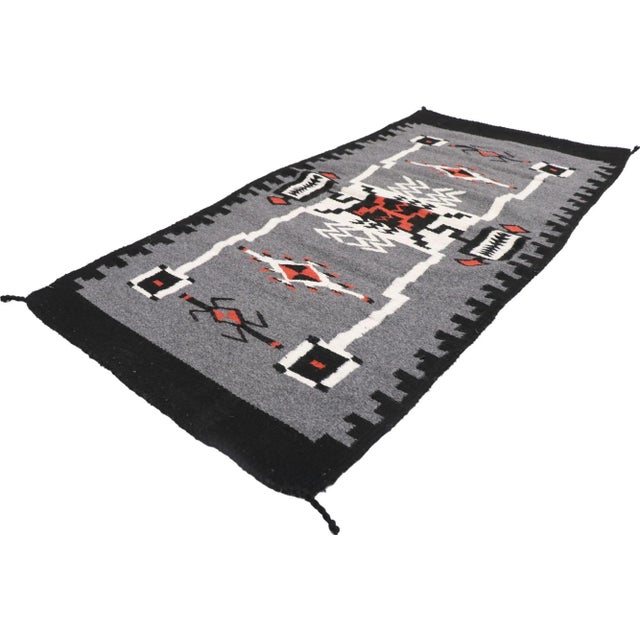 77959 Vintage Storm Navajo-Style Kilim Rug, 02'05 x 04'11. This handwoven wool vintage Storm Navajo-style Kilim features a...