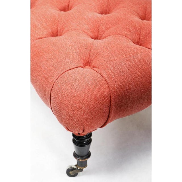 Napoleon III Brique Linen Salon Chair and Tufted Ottoman, Set of 2 For Sale - Image 11 of 16