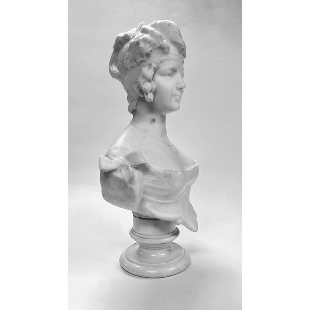 Neoclassical 19th Century Continental Female Bust Sculpture in White Marble For Sale - Image 3 of 12