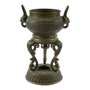 Antique Chinese Bronze Tripod on Stand