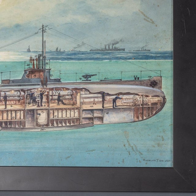 Charles John De Lacy, Warship Illustrations, Late 19th or Early 20th Century, Oil Paintings on Board, Framed, Set of 2 For Sale - Image 11 of 15