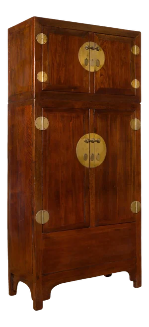 Chinese Qing Dynasty 19th Century Elm and Burl Wood Multiseason Compound Cabinet