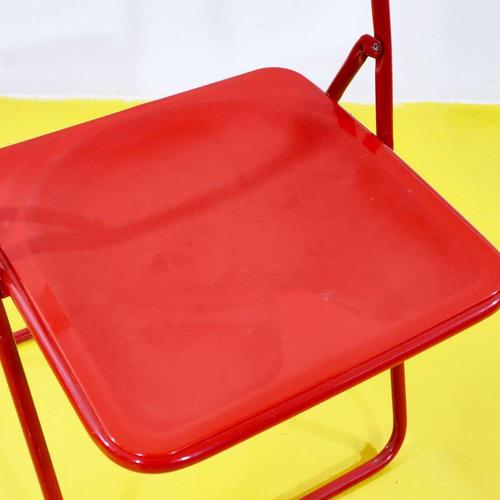Red Plastic Folding Chair with Metal Frame