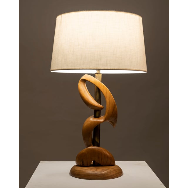 Beige Sculptural Wooden Table Lamp by Philip Heifetz For Sale - Image 8 of 11