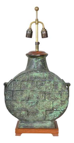 Chinese Dynasty Style Bronze Moonflask Table Lamp