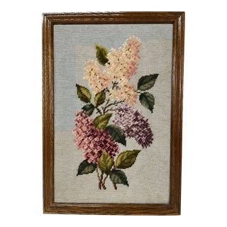 Vintage Floral Needlepoint Framed For Sale