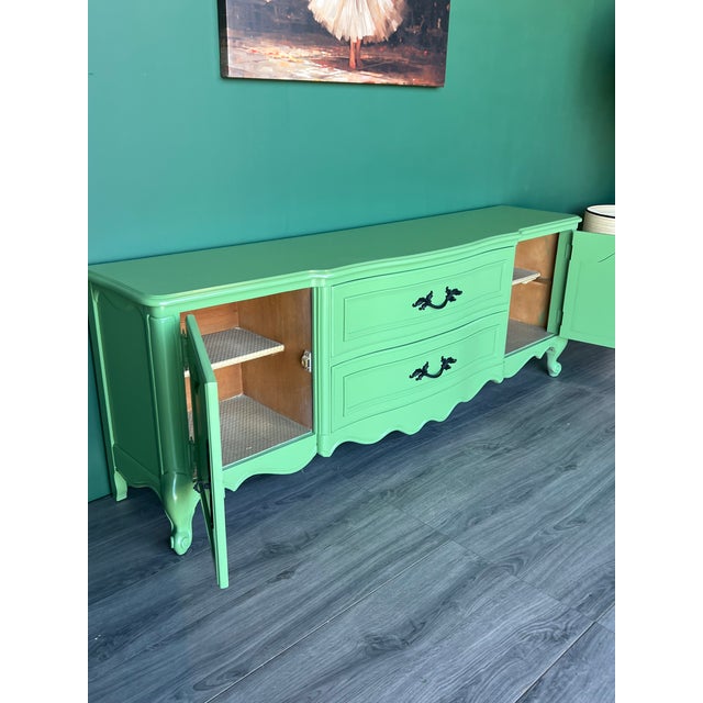Late 20th French Style Green Lacquered Console Cabinet For Sale - Image 10 of 15