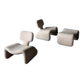 Djinn Lounge Chairs with Ottoman by Olivier Mourgue for Airborne, France, 1960s, Set of 3 For Sale