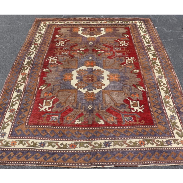 Traditional Turkish Vintage Oushak Rug With Medallions in Red, Taupe, Olive and Gray For Sale - Image 3 of 12