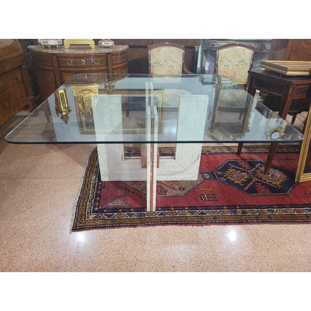 Glass Travertine and Marble Dining Table with Glass Top, 1970s For Sale - Image 7 of 13