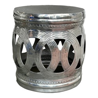 Hammered Polished Aluminium Garden Seat Side Table For Sale