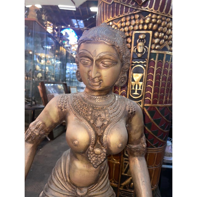 Vintage 1930s Aspara Musical Ladies Playing Dholak Indian Bronze Statues - Set of 2 For Sale - Image 4 of 10