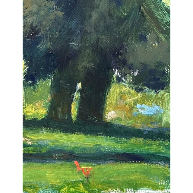 Contemporary Study in Green by Harold Deist | Oil on Panel Landscape with trees and grassy ground. For Sale - Image 3 of 3