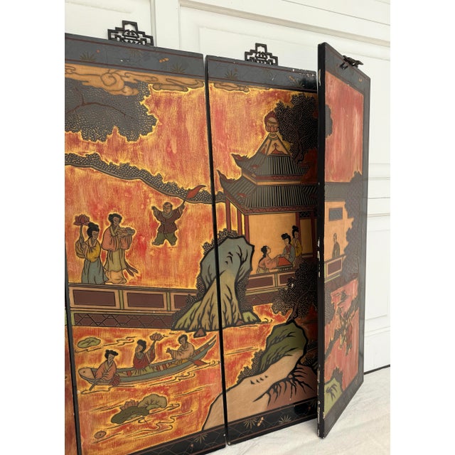 Mid-20th Century Chinese Coromandel Lacquer Wall Panels, Set of 4 For Sale - Image 9 of 12