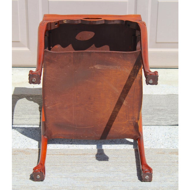 Vintage Georgian Style Mahogany Tray Top Side Table, Circa 1950s–1970s | Ball & Claw Feet | Carved Cabriole Legs | Butler’s Table | 18” Square For Sale - Image 16 of 17