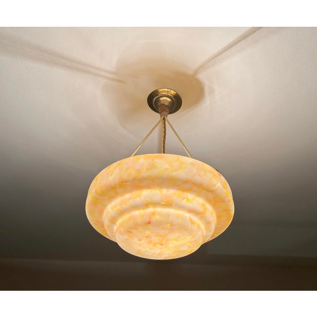 Art Deco Pendant Light in Pink Marble Glass, 1930s For Sale - Image 9 of 18