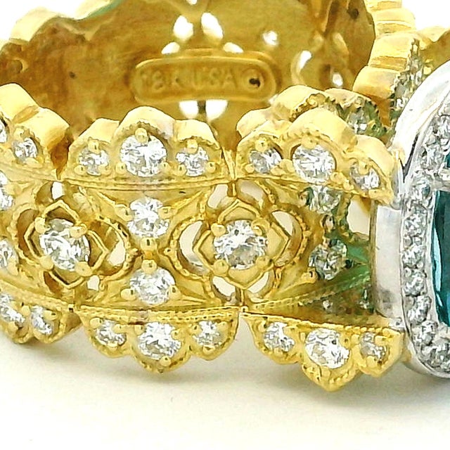 Stambolian 18k Gold Blue Zircon and Diamond Cocktail Ring, Size 8.75 For Sale In Miami - Image 6 of 14