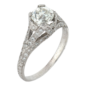 1920s Art Deco Old European Cut Diamond Platinum Engagement Ring, Size 6.25