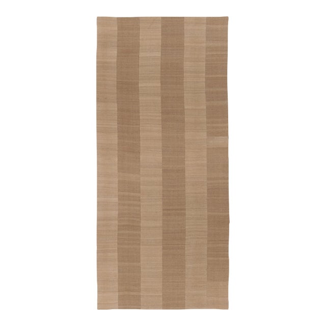 Oversized Vintage Persian Mazandaran Kilim Runner in Brown Stripes - Rug & Kilim For Sale