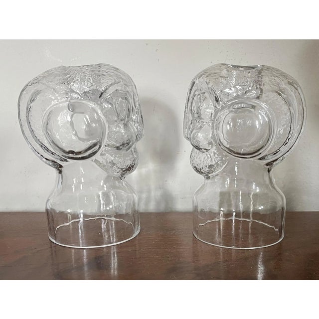 Mid-Century Modern Mid-Century Modern Scandinavian Crystal Glass Candleholders in the Form of Heads or Busts With Stylized Faces - a Pair For Sale - Image 3 of 12